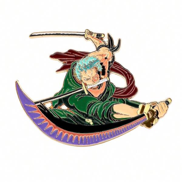 1 pieza Broche de esmalte de Roronoa Zoro de One Piece, broche de personaje de anime, pasador de metal de estilo de tres espadas para mochilas y chaquetas