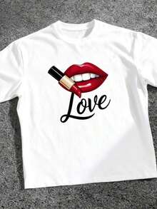 Funny Lipstick Design T-Shirt-1 - White 2 - View 4