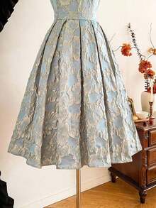 Vestido de mujer elegante y vintage con estampado floral de jacquard para fiestas, festivales y eventos elegantes. Vestidos largos elegantes para fiestas para mujeres en otoño, invierno, Navidad, Halloween y Año Nuevo. - Verde pastel 2 - Ver 9
