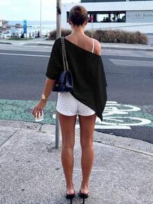 Women's Fashionable Solid Color Knit Shawl Cover Up Vacation - Black - View 5