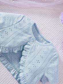 Young Girls Spring/Summer Knitted Hollow Out Cropped Top & Floral Print Sleeveless Dress 2 Pieces Casual Set - Blue - View 6