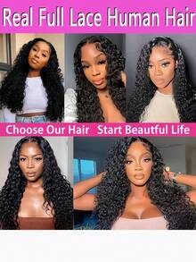 24-36 Inch Deep Wave 13x4 Lace Front Wigs Human Hair For Women Water Wave Glueless Brazilian Frontal Bob Curly Wig Hairline 220% Density Pre Plucked With Baby Hair Natural Look Ear-To-Ear Hairpiece Wig For Party, Cosplay, Daily Use - 自然色彩 - 查看 9