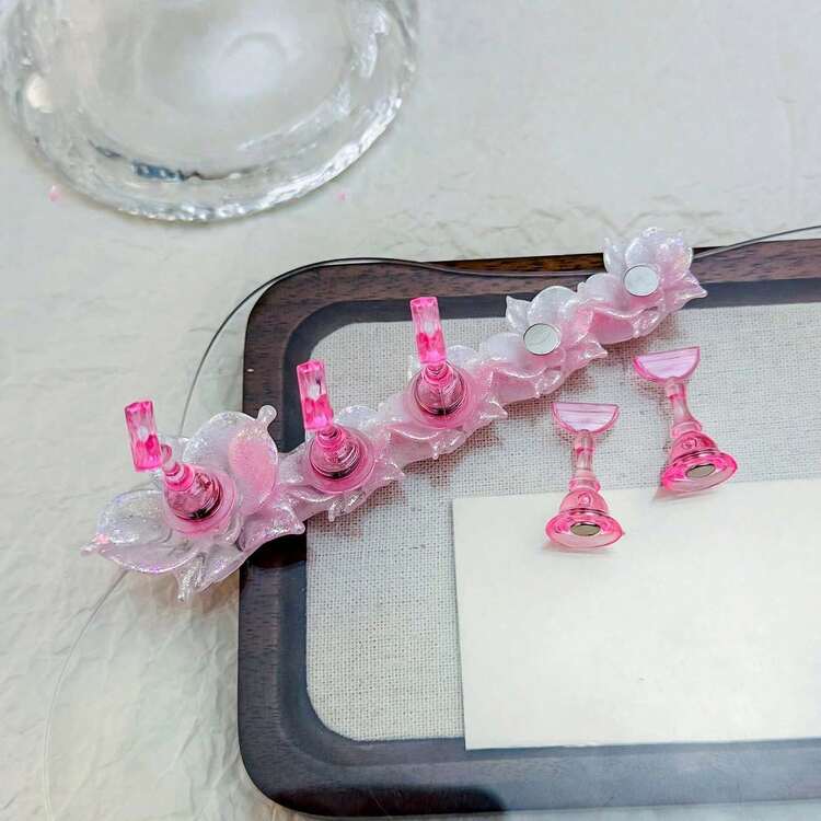 一套极光玫瑰磁性指甲油展示架，冰雪奢华压入式指甲贴片架，强磁性底座，适合假指甲艺术练习，玫瑰形亚克力美甲装饰工具，美甲沙龙和家庭美甲培训装饰指甲贴片架 - 彩色 - 查看 11