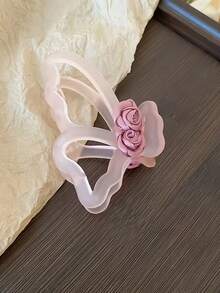 1pc Butterfly Flower Hair Claw Clip Set, Matte Jelly Acrylic Hollow Hair Clip, Sweet Women's Daily Styling Hair Accessory - Multicolor - View 3