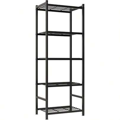 Storage Shelves, 5-Tier Metal Shelving Unit With Adjustable Feet, Compact Shelf Organizer Garage, Kitchen, Pantry And Closet Organization, 11.8x 17. 56.3, Black