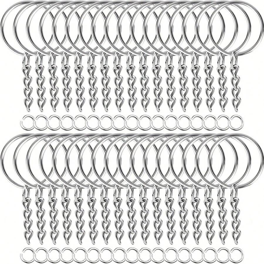 100 piezas/Set Kit de Suministros para Producción de Llaveros, Incluye 50 Argollas de Cadena y 50 Anillos de Salto, Juego de Llaveros Accesorios Sueltos, Utilizado para Producción de Llaveros Manualidades DIY Suministros para Pequeños Negocios - A - Ver 1