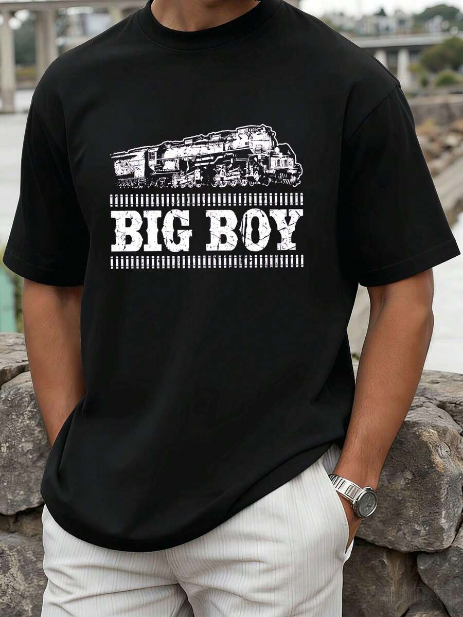 Big Boy Shirt With A Graphic Print And A Treno, Quality Fabric, Girocollo, Vestibilità Comoda, Street Hip-Hop Style. - Black - View 1