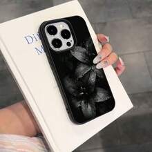 1pc TPU Material Elegant Black Tone Water Drop Lily Pattern Phone Case Compatible With Iphone 17 Pro Max/17/16 Pro Max/15/13/12/11, S20 FE/A15/S24/A55, Note 11/Note 12/Note 13 Pro, Full Coverage Anti-Drop Soft Protective Cover - Black - View 3