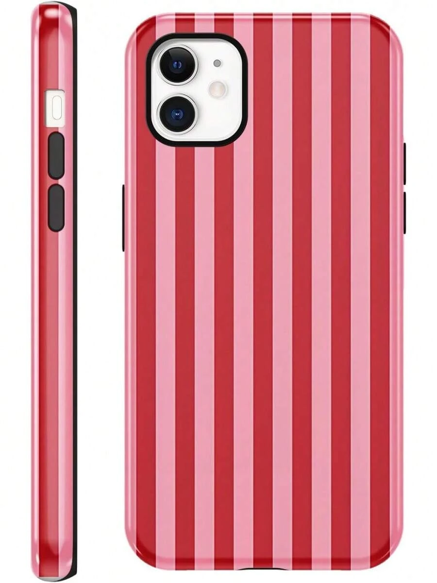 iPhone15 Handyhülle, ,, Sommer-Streifenmuster, geeignet für Frauen und Mädchen, Zwei-in-Eins-Schutzhülle, Silikonhülle, bedrucktes Design, kratzfeste Schutzhülle, weiß und grau. - Weiß 7 - Übersicht 1