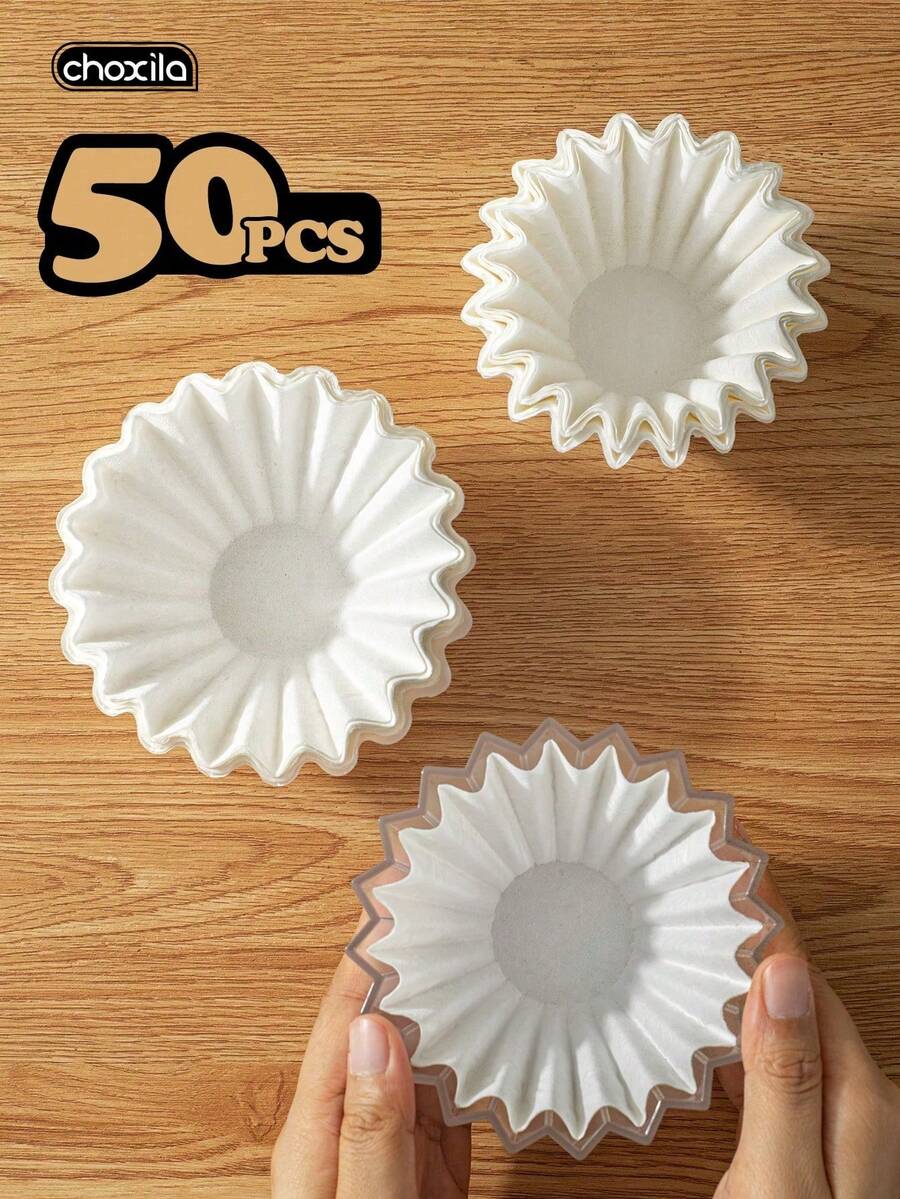 choxila 50片装咖啡滤纸,基础款篮式咖啡滤纸,适用于手冲咖啡壶和1-4杯咖啡机,白色 - 50pcs - 查看 1