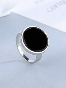 BelovedOcean Nhẫn đá mã não đen tự nhiên 15mm, thiết kế đơn giản dễ thương, trang sức dự tiệc tinh tế dành cho nữ, phong cách Boho thủ công độc đáo, quà tặng trang sức cho người yêu và các cặp đôi. - màu đen - Xem 1
