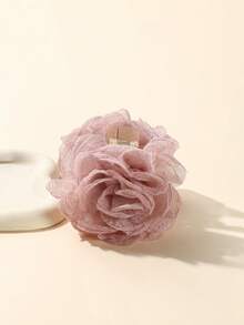 1件女款 9cm/3.54英吋 素色大號網格玫瑰花抓夾，度假風髮夾，適用日常/約會/通勤的多功能髮飾 - 粉色 - 查看 8