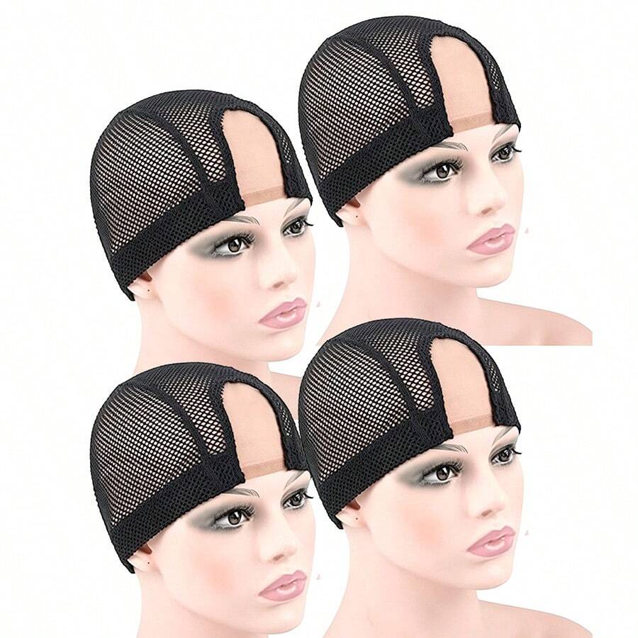2/4 قطعة غطاء شعر مستعار U-Part مقاس 1.4X3 بوصة (تقريبًا 3.6X7.6 سم)، يستخدم لصنع أغطية الشعر المستعار من الدانتيل، غطاء شعر مستعار شبكي مرن منسوج ذو قمة مستديرة (أسود) - مشاهدة 1