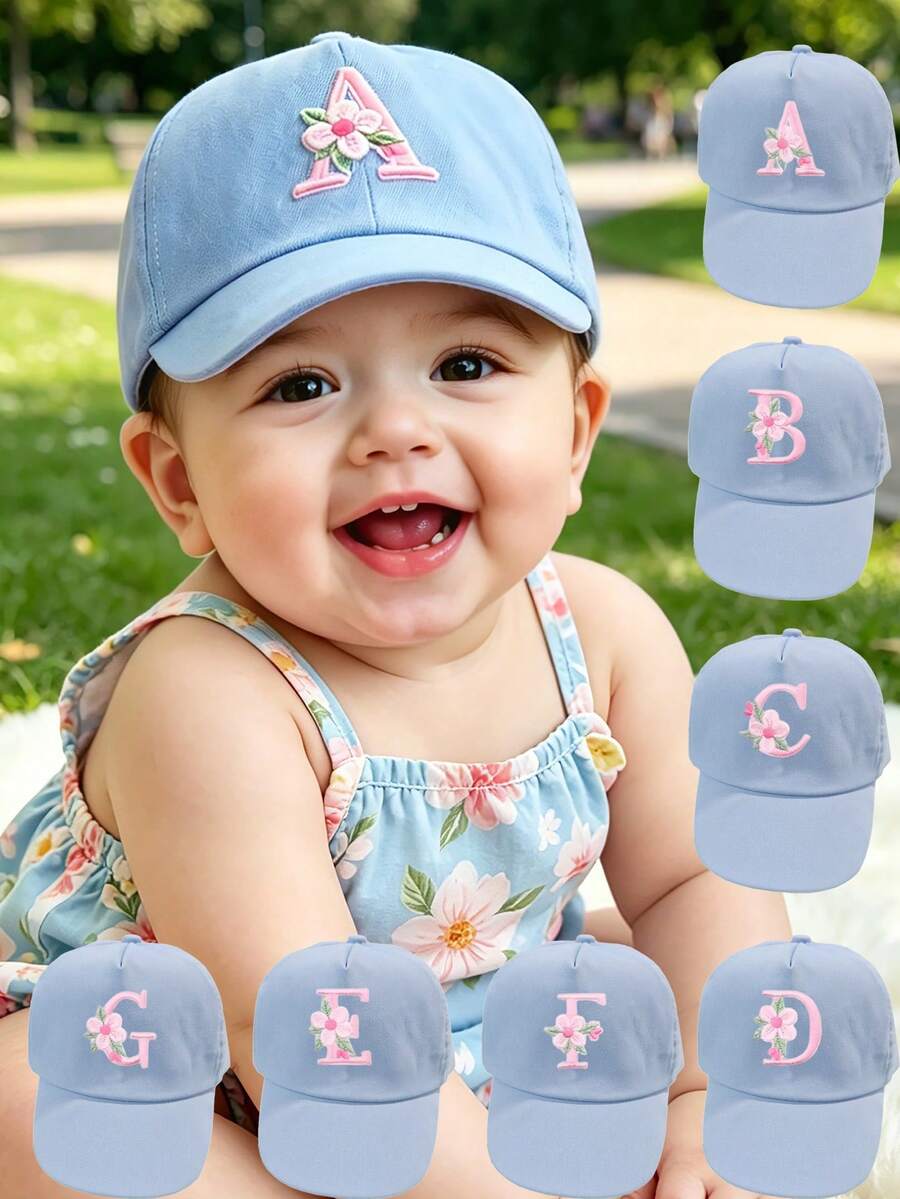 1pc Baby Flower & Letter Light Blue Baseball Cap, Cute Baby Sun Hat ...