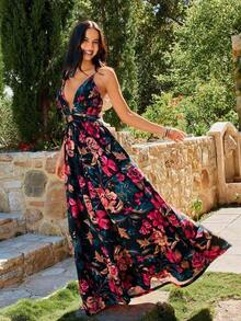 YkhahaKARISMINA Vestido de una pieza con cuello en pico, espalda abierta cruzada y estampado de leopardo para primaveraYkhaha - Negro - Ver 3