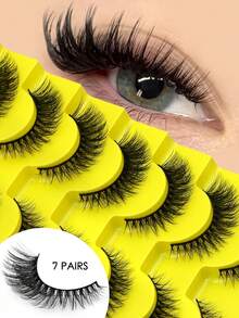 GROINNEYA 7 Pairs Medusa Eyelashes, Fluffy Soft Faux Mink Natural Extension Style False Eyelashes, Dense Cat Eye Eyelashes, Soft Band Full Strip Eyelashes, Luxurious Dramatic Eyelashes, Perfect For Girls - Black - View 2