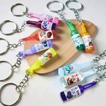 10pcs Random Assorted Multi-Color Resin Beer Bottle Keychains - Miniature Beverage Bottle Key Rings, Women's Party Gifts, Bag Charms & Decorative Accessories - Multicolor - View 2