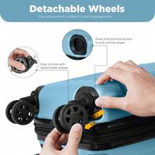 YONSLY 16 Inch Suitcase With Detachable Wheels 360° Combination Lock Double Zipper Soft Rubber Handle Trolley Travel Suitcase For Vacation - 灰藍 - 查看 2