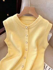 Chaleco elegante de estilo francés para mujer, sencillo y con estilo, versátil para usar en capas, adecuado para ir al trabajo y para uso casual, moderno y estilizador. - Amarillo - Ver 10