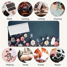 1pc Oversized Floral Embossed Texture Gaming Mouse Pad, Aesthetic Desk Decor, Gaming Mouse Pad -- XXL Cloth Material -- Ultimate Tracking Precision And Stability -- Esports Specialized Mouse Pad -- Anti-Slip And Stable -- Covers Entire Desk -- PC Accessories -- Laptop Mouse Pad | Student Supplies | Esports Gear | Office Accessories - Floating Flowers - View 3