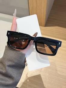 1pc Men's Retro Casual Square Black Fashion Glasses, Suitable For Daily Wear And Street Photography - Multicolor - View 6