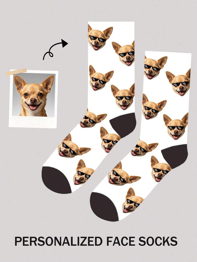 1 Pair Customized Mid-Calf Socks, Bow Tie Pattern, Customized Face Pattern Socks, Couple Socks, Customized Photo Socks, Customized Printed Socks, Personalized Fun Face Pattern Socks, Customized Image Socks, Can Print Any Face Shape On Socks, Anniversary Gift, Valentine's Day Gift, Birthday Gift, Wedding Gift, Mother's Day Gift, Father's Day Gift, Gift For Best Friend, Gift For Dad And Mom, Gift For Girlfriend/Boyfriend - White - View 5