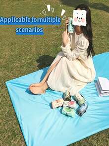 1pc Multifunctional Portable Outdoor Sand-Proof Beach Picnic Mat With Handle, 78x78 Inches, Essential Mini Camping Mat For Travel And Beach - Multicolor - View 3