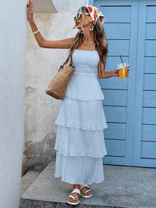 xheVivid Eden Vestido de verano con volantes en el bajo para mujerxhe - Azul - Ver 4