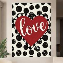 Enmarcado Póster plano 2D de corazón  |  de lunares negros, pieza de arte mural moderna, regalo de San Valentín, ideal para el hogar, dormitorios y decoración de bodas. - Enmarcado - Ver 3