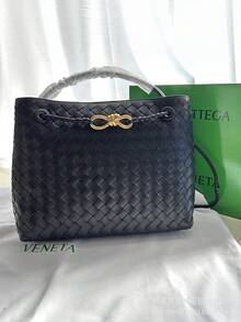 Bolso de mujer de cuero genuino tejido a mano BV Bottega Bang Bang de Andiamo Clutch Campana 2026, nuevo bolso tote tejido para mujer, bolso de hombro acolchado de cuero genuino, moderno y versátil, bolso de gran capacidad y a la moda. - Negro - Ver 3