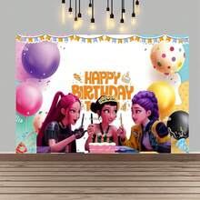 1pc Idol Theme Backdrop Background Cloth, Birthday Party Photo Booth Backdrop, Aesthetic Wall Decor For K Pop Fans Fanmeet Gathering Themed Event Layout Ornament, Random Printed Style - Multicolor - View 2