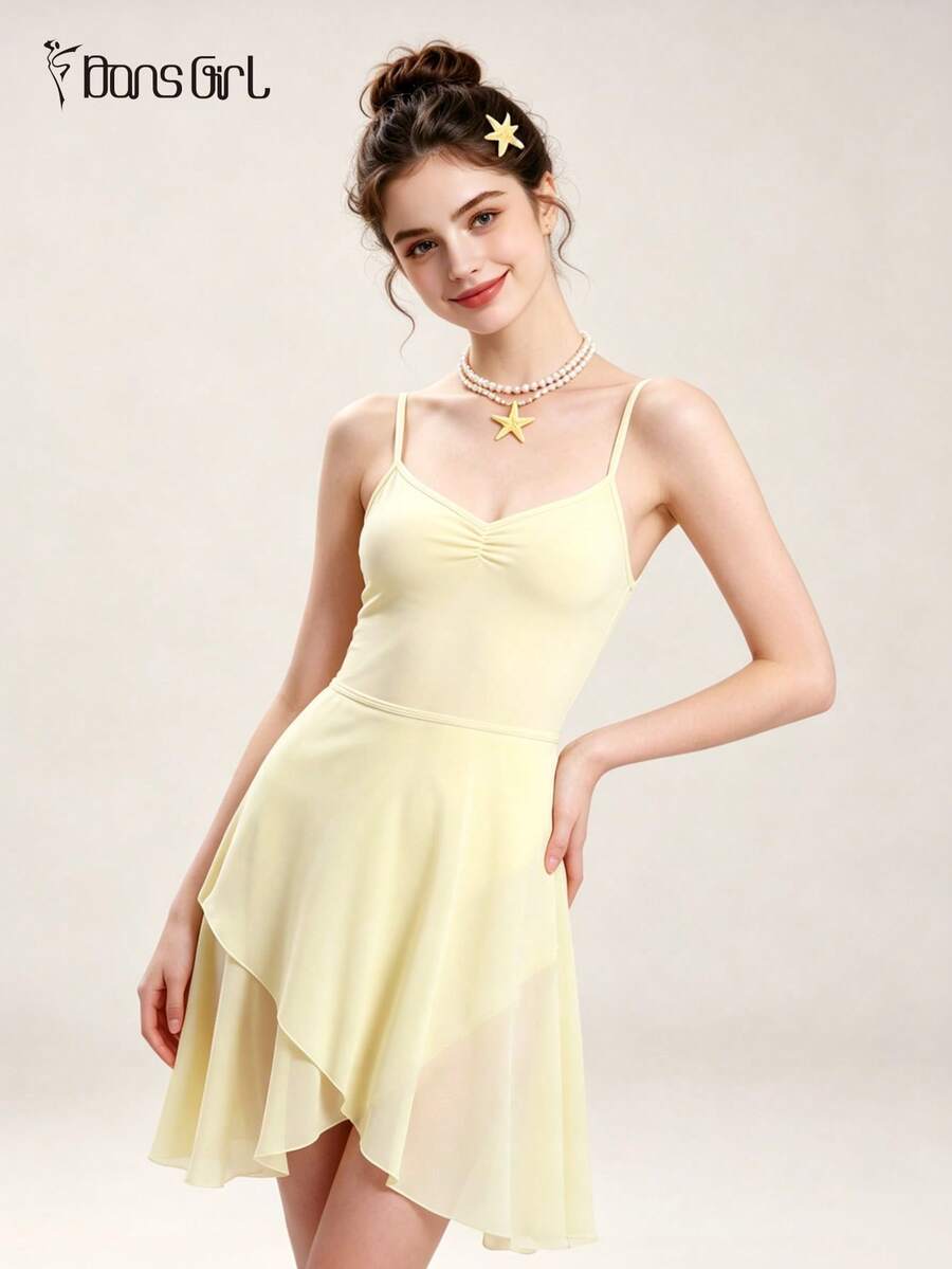 DonsGirl 1pc Women's Ballet Mid-Length Chiffon Wrap Design Ballet Skirt, Solid Color Suitable For Dance Performance Fall