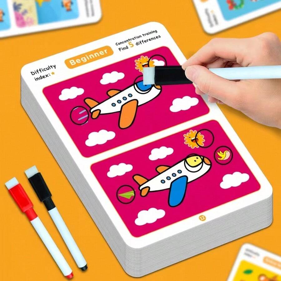 Discovering Differences In Games, Focusing On Training Cards With 3 Difficulty Levels, Searching For Differences, Repeatedly Writing, Erasing, Fun Puzzle, Difficulty Gradient Design, Cultivating Patient Observation Ability, Returning To School Season - Multicolor - View 1