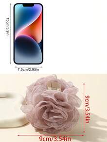 1件女款 9cm/3.54英吋 素色大號網格玫瑰花抓夾，度假風髮夾，適用日常/約會/通勤的多功能髮飾 - 粉色 - 查看 6