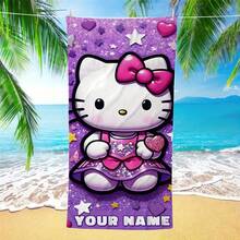 SANRIO Unique Personalized Name Beach Towel, Featuring Cinnamoroll Design, Customizable Name Design, Modern Style Polyester Fabric, Suitable For Beach, Yoga And Sports - 240g Knitted Fabric - Unisex - Perfect For Summer And Outdoor Activities - Multicolor - View 11