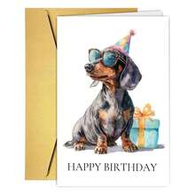 1张可爱腊肠犬生日贺卡，附带信封，水彩派对狗狗设计，适合爱狗人士 - A - 查看 6