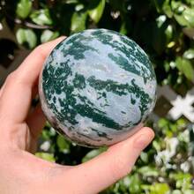 1pc Stunning Rare Moss Agate Crystal Cluster Ball, Mineral Collectible, Exquisite Moss Agate Crystal Ball, Loose Gemstone Replica, Perfect Home Decor Art Collectible, Unique Holiday Gift, Ideal Choice For Collectors - Moss Agate - View 6