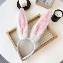 3PCS White And Pink Rabbit Costume Accessory Set, Rabbit Nose Mask, Plush Rabbit Ear Headband And Bow Tie Collar, Cute Animal Cosplay Outfit For Easter, Halloween, Holiday Party, Anime Convention, Kawaii Animal Core Fashion - Multicolor - View 4