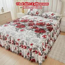 Juego de 3 piezas de falda de cama y fundas de almohada con estampado floral, suave y transpirable (1 falda de cama + 2 fundas de almohada), que absorbe la humedad, resistente a las arrugas, apto para todas las estaciones, con un elegante estampado, adecuado para dormitorios y hoteles, sencillo y económico - Cebra-leopardo - Ver 14
