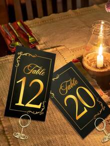 24/31/62pcs Wedding Table Numbers 1-30 With Header Cards, Black And Gold Cards And Holders, For Weddings, Graduations, Baby Showers, Birthdays And Other Occasions, Gold Table Number Set - View 6