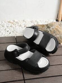 Girl's Thick Sole Wedge Sandals, Suitable For Vacation, Outdoor, Commute, Office, Home, Fashion Minimalist Design With Removable Insole And Adjustable Buckle For Comfort - Black - View 3
