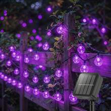 太陽能球形戶外串燈，IPX4 水晶仙女燈，100LED/50LED/20LED 太陽能花園閃爍燈 8 種模式，戶外裝飾懸掛照明燈，適用於後院、門廊、庭院、聖誕樹、陽台、婚禮、將臨節、復活節、聖誕節 - 紫色的 - 查看 11