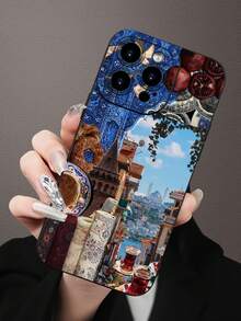 Moroccan Culture Collage With Traditional Food, Textiles And Arabic Calligraphy Pattern Design Theme Luxury Shockproof Aesthetic Cute Phone Case,Lens Protrusion Protection , Compatible With For IPhone 17/17Pro/17Pro Max, 16,15,14, 13, 12, 11 Plus/Pro Max And Series,And Compatible With For Galaxy S/A Series -, Gift For Easter Day, Christmas Halloween Decoration/Gift For Birthday, Girlfriend, Boyfriend, Friend Or Yourself. - Black - View 2