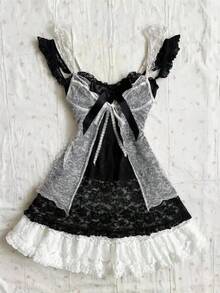 Japanese Sweet Lace Bubble Hem Sleeveless Cute Short Mini Kawaii Feminine Vintage Y2K Retro Summer Dress 2026 Outfit For Women - 7019 米色短套裝 - 查看 4