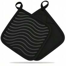 OVEN GLOVE, POT MAT, 2 IN 1 COTTON SILICONE - Black - View 5