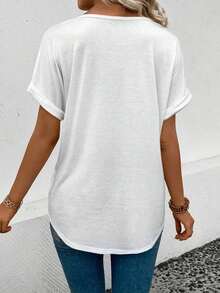 Camiseta casual y versátil para primavera/verano con cuello en V, puños acampanados y estampado degradado en forma de corazón - Multicolor 2 - Ver 3