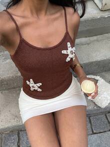 Nuovo top canotta in maglia da donna, abbigliamento sexy da vacanza per l'estate - Caffè Marrone - Visualizzare 1