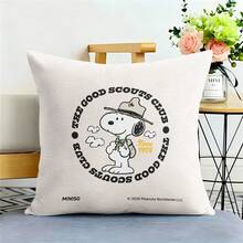 Miniso Peanuts Snoopy Throw Pillow Cover, Beige "The Good Scouts Club Since 1974" Cushion Case For Couch Sofa Bedroom Living Room Home Decor - Color - View 4