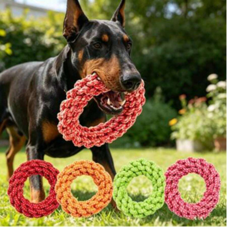 1pc Durable Dog Chew Toy - Heart Shaped Donut Dental Cleaning Interactive Toy, Suitable For Small/Medium Dogs - Multicolor - View 1