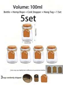 5set Botellas de vidrio pequeñas con tapones de corcho, recipientes de vidrio de 100ml con etiquetas y cordel para almacenamiento de caramelos, frascos de postres DIY, almacenamiento de yogur y miel, adecuados para recuerdos de boda, bebidas y postres de centro de mesa en mesas de fiesta, frascos de almacenamiento de cereales - Multicolor - Ver 9